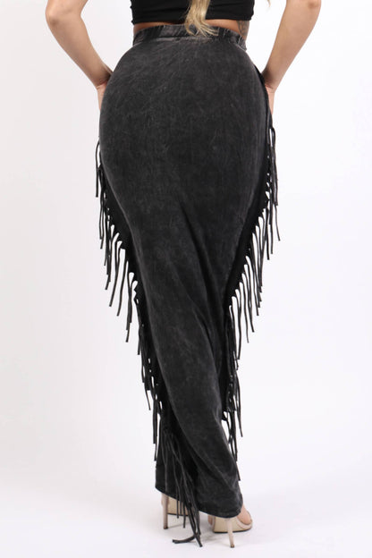 Fashion skirt, Fringe Skirt, Maxi Skirt, Black Skirt, Long Skirt, Mineral Washed